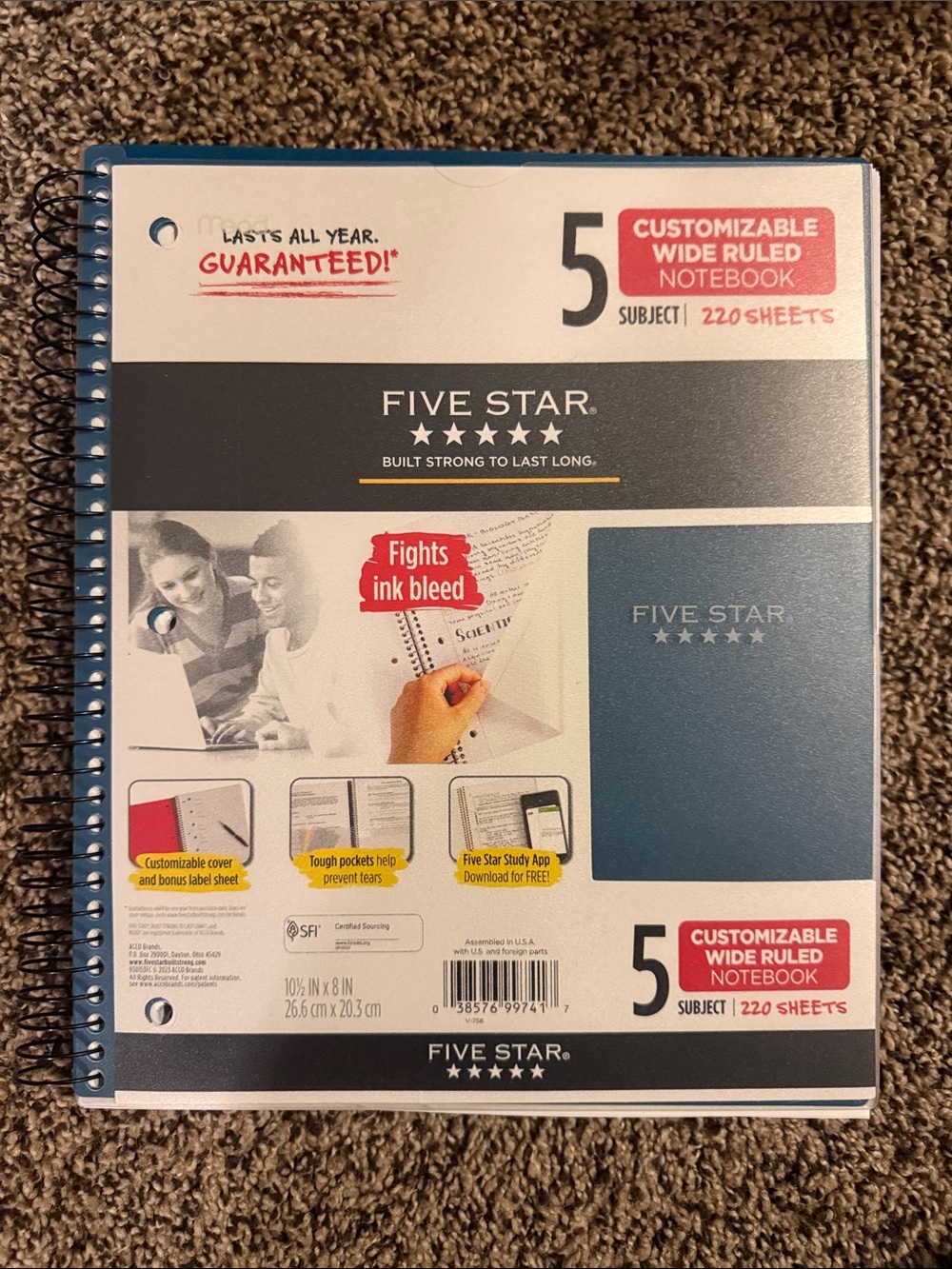 5-Subject Wide Ruled Notbook